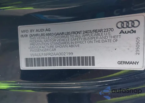 2010 Audi A5 2.0T Premium z USA, uszkodzony, nr VIN WAULFAFR2AA002199